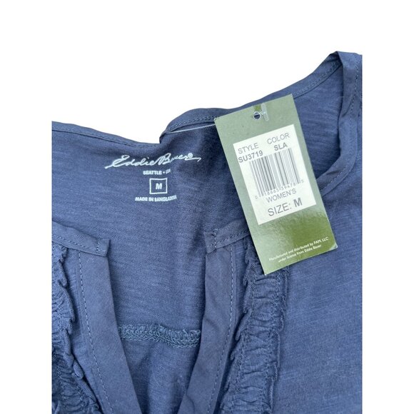 Eddie Bauer Blue Shirt V Neck Tab Sleeves Buttons Size M NWT - Picture 4 of 4